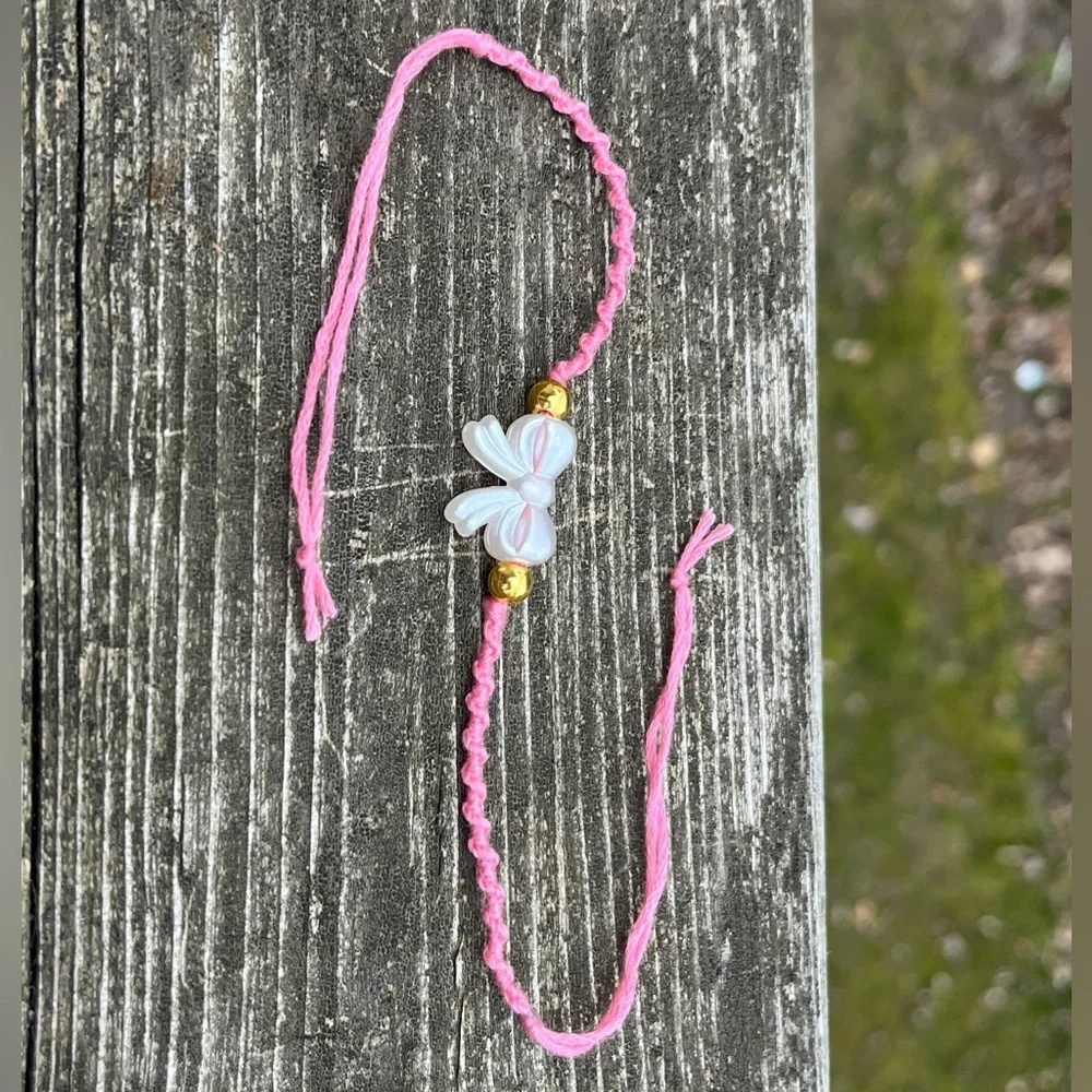Handmade pink & Gold Bow Coquette inspired spiral dainty bracelet